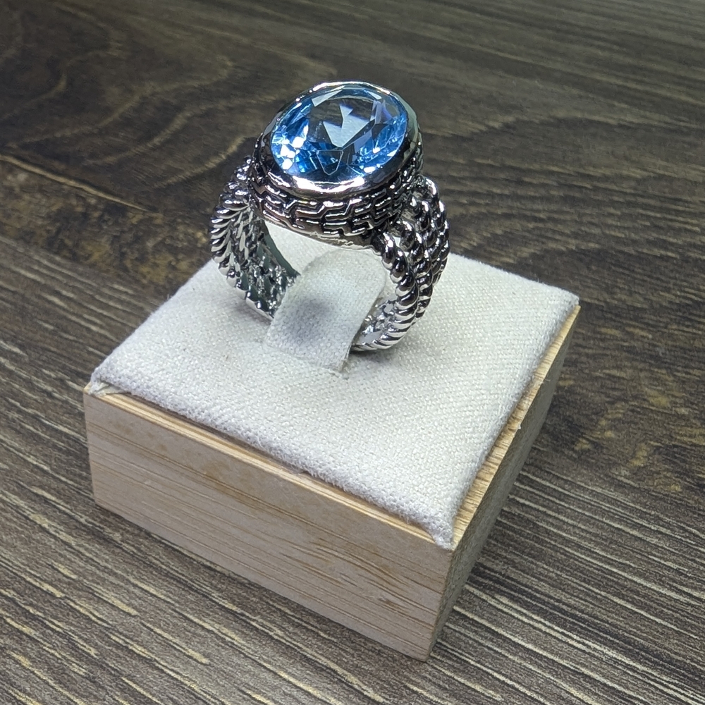 Blue Glass Silver Plated Ring Size 6